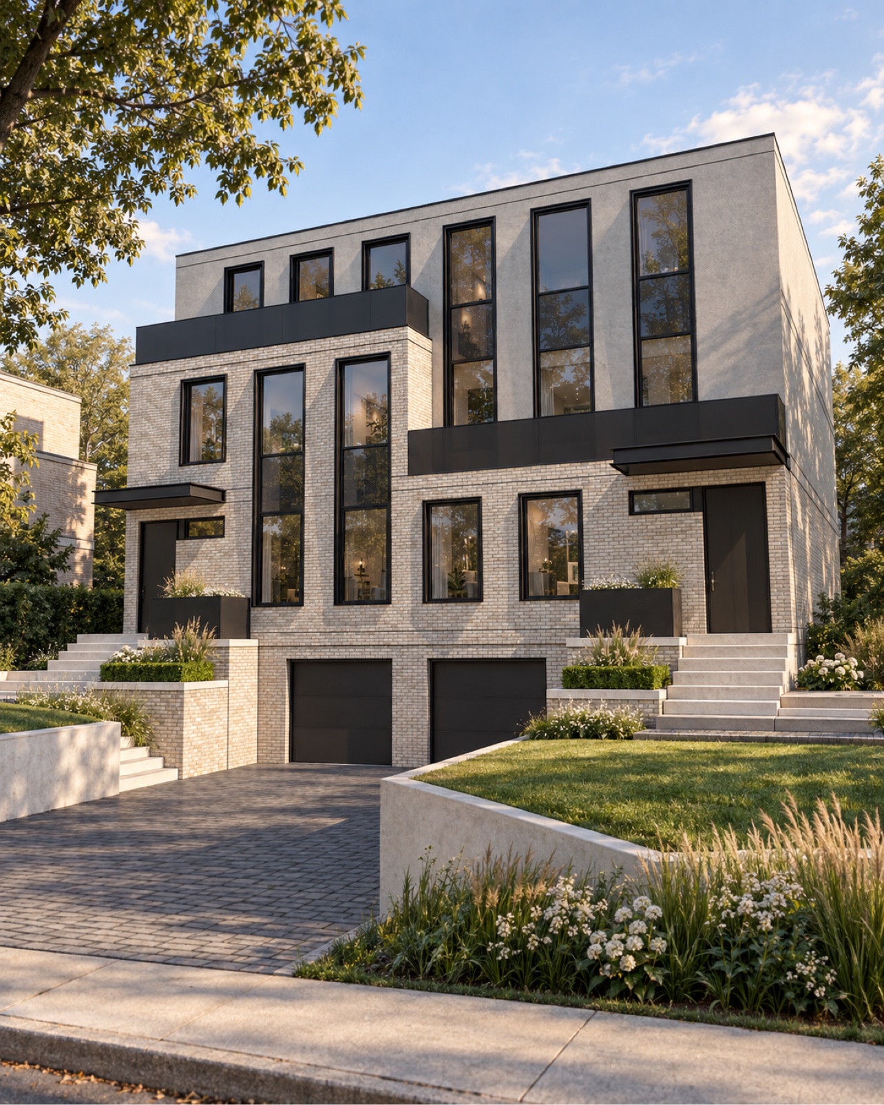 Front elevation render of 21 Winlock Park, a five-unit multiplex in Toronto designed by Expose Design Group